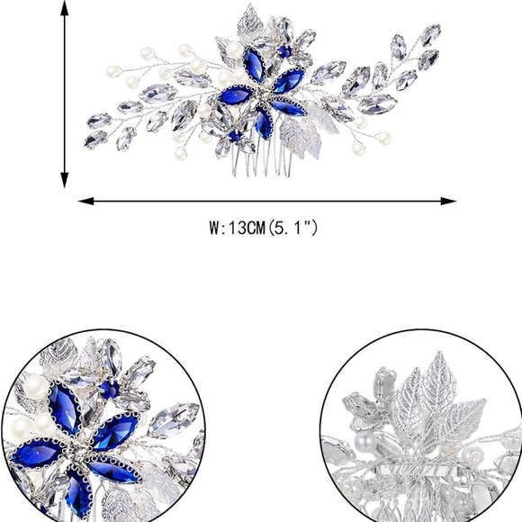 Elegant Silver and Blue Hair Comb - Picture 2 of 4